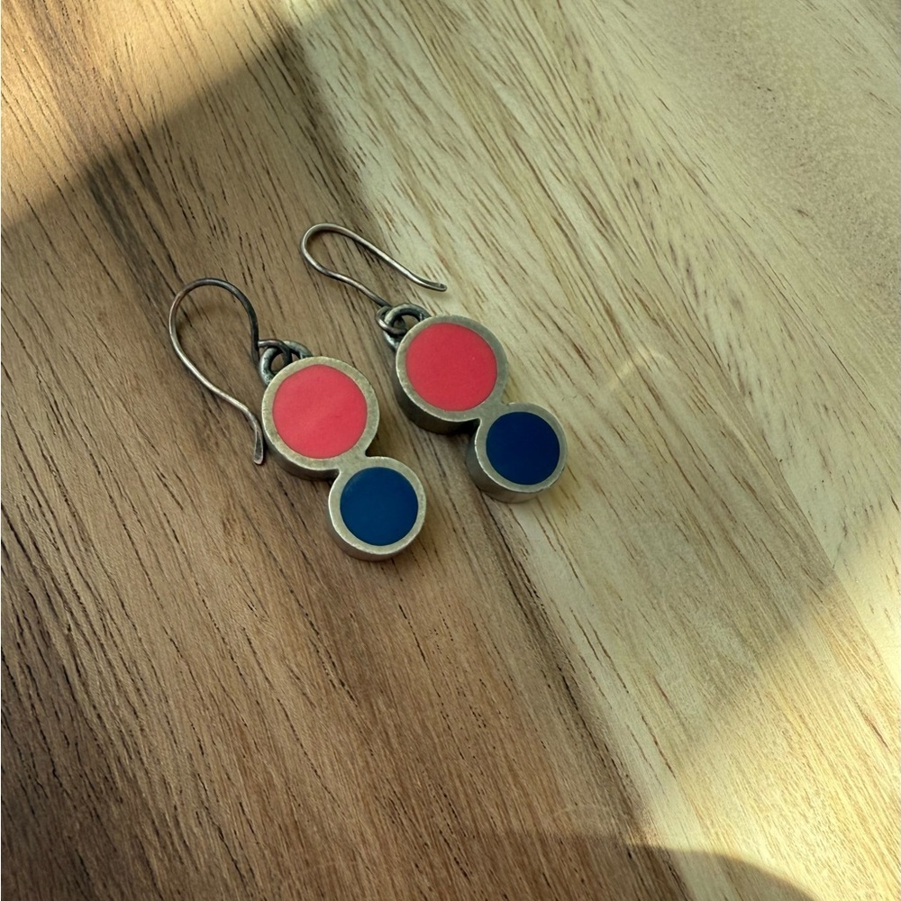 Vintage Pink and Blue Retro Circle Earrings